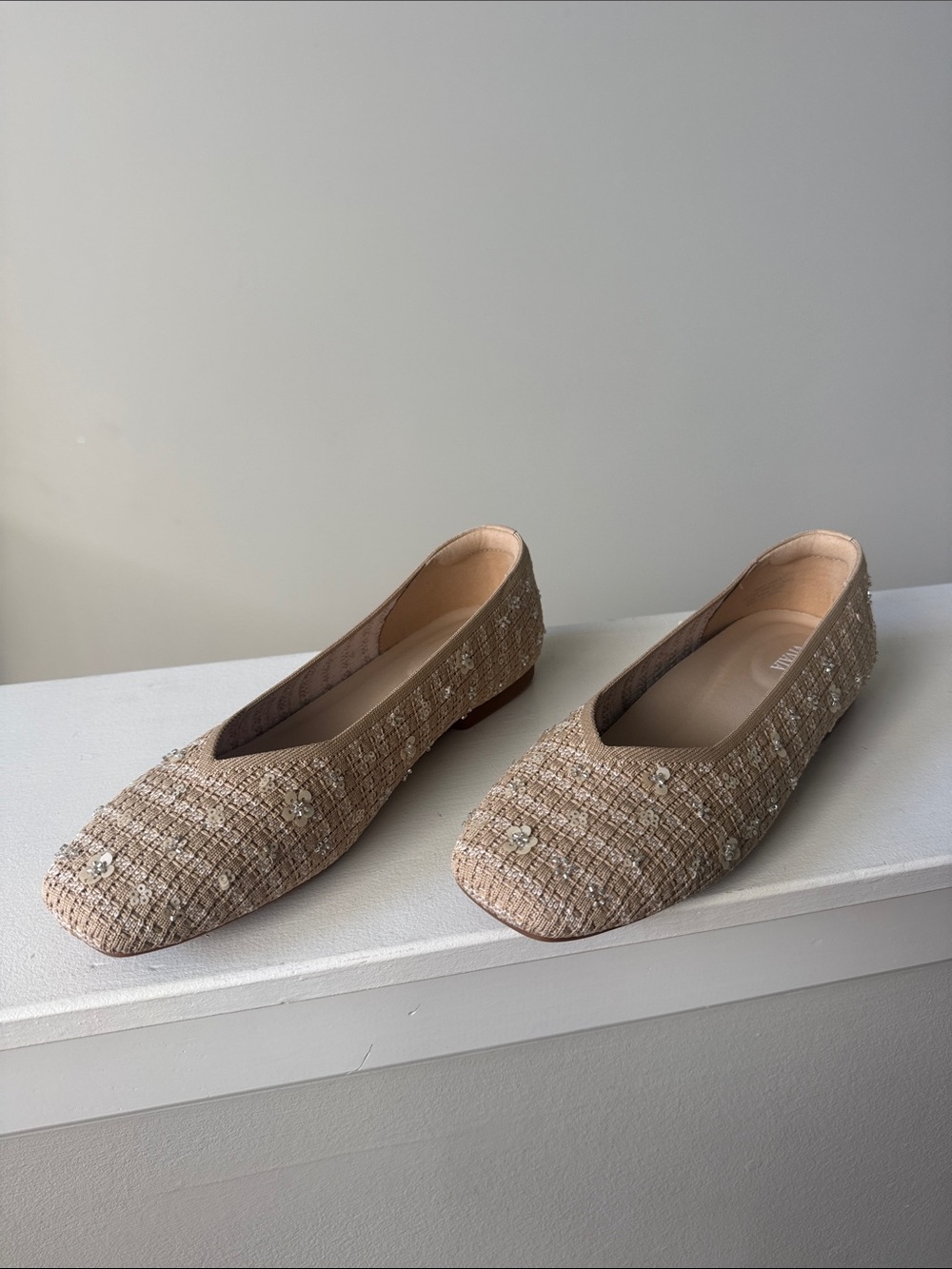 NWOB VIVAIA Margot 2.0 Tan Woven Flats Comfortable Knit Ballet Sequin - Picture 7 of 10